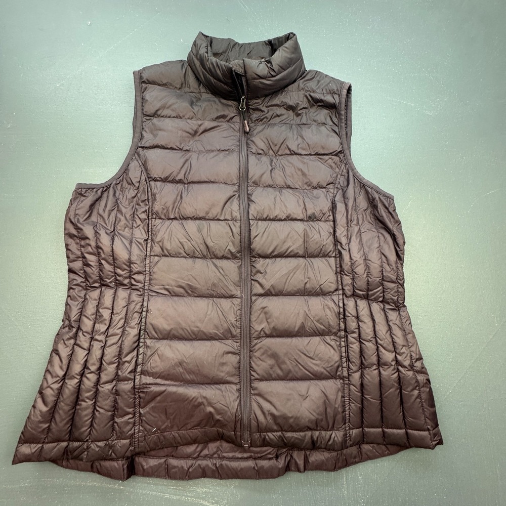 W132 Women's Size XL Black Pink Down Puffer Vest Packable Full Zip Outdoor Trail